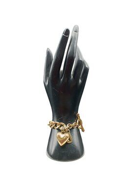 Juicy Couture Gold-Tone Heart Charm Toggle Bracelet 6" Vintage Jewelry